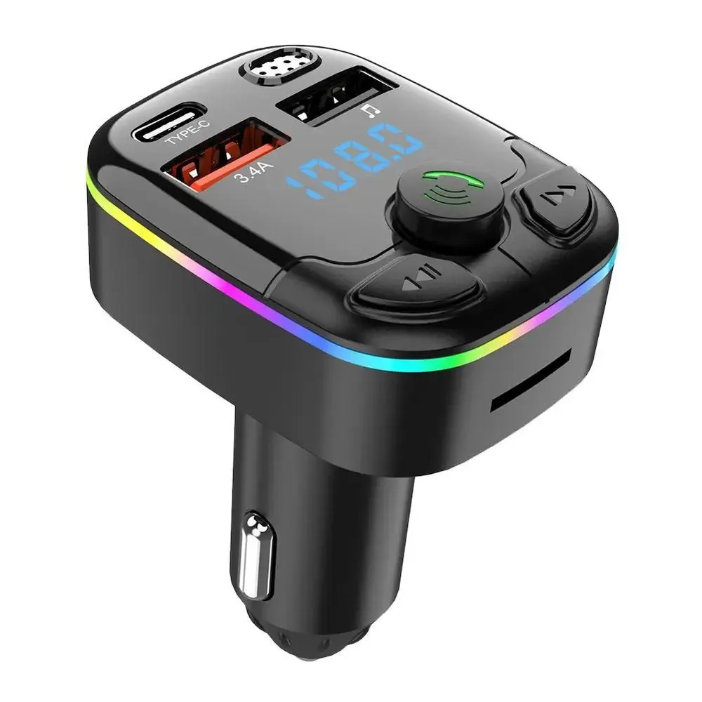 Transmetteur FM Bluetooth 5.0 pour voiture, chargeur USB Type-C pour touristes, lumière ambiante, lecteur MP3 mains libres sans fil, QC3.0, PD 18W