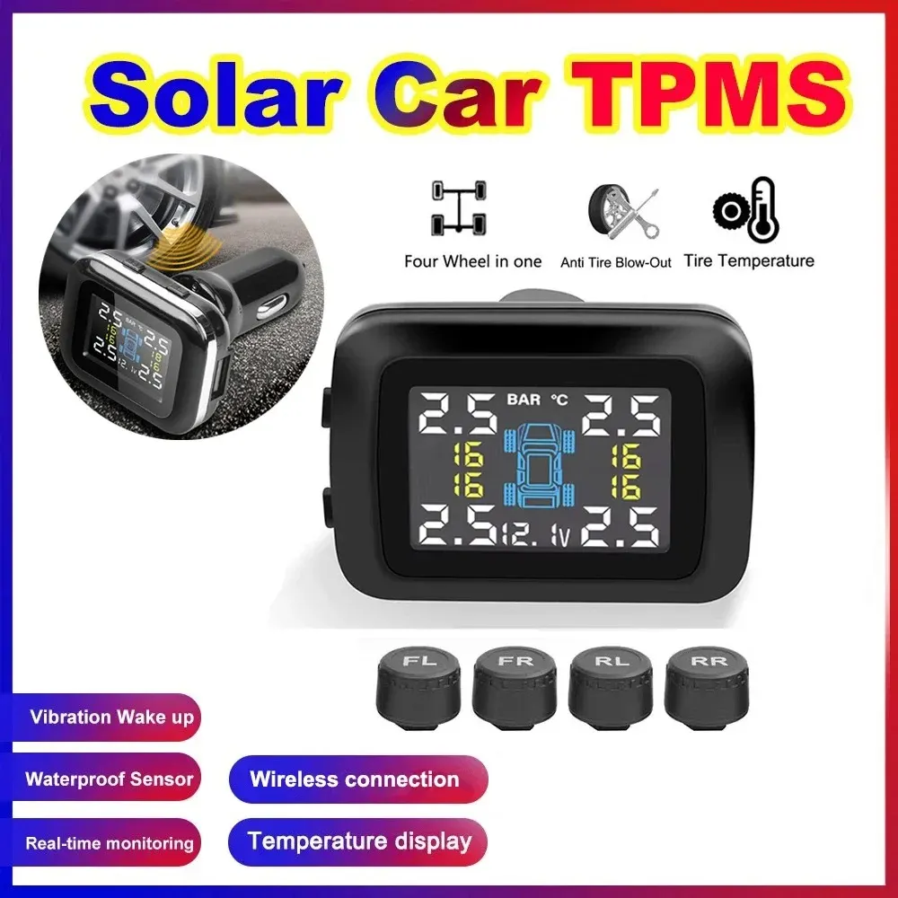 Systèmes d'alarme de sécurité automatique avec 4 capteurs externes, Mini système de surveillance de la pression des pneus de voiture sans fil, USB TPMS