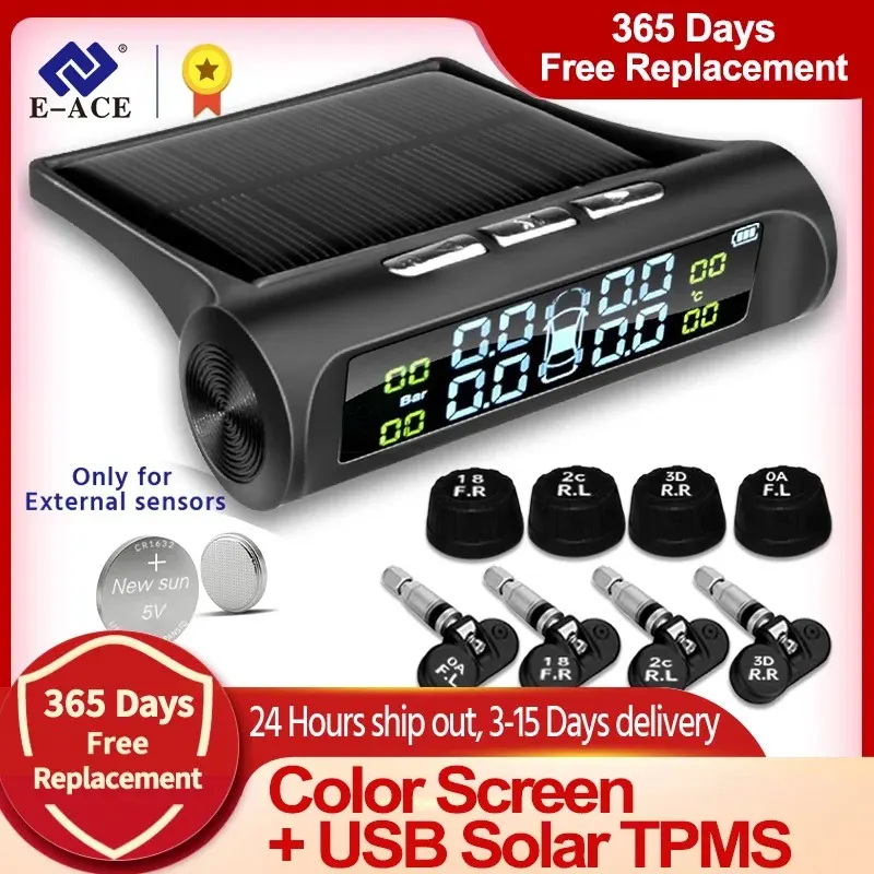 E-ACE K01 TPMS capteur solaire intelligence Sans Fil opathie Système De permission De Pression Dispositif D'alarme De Sécurité existent Avec 4 capteurs