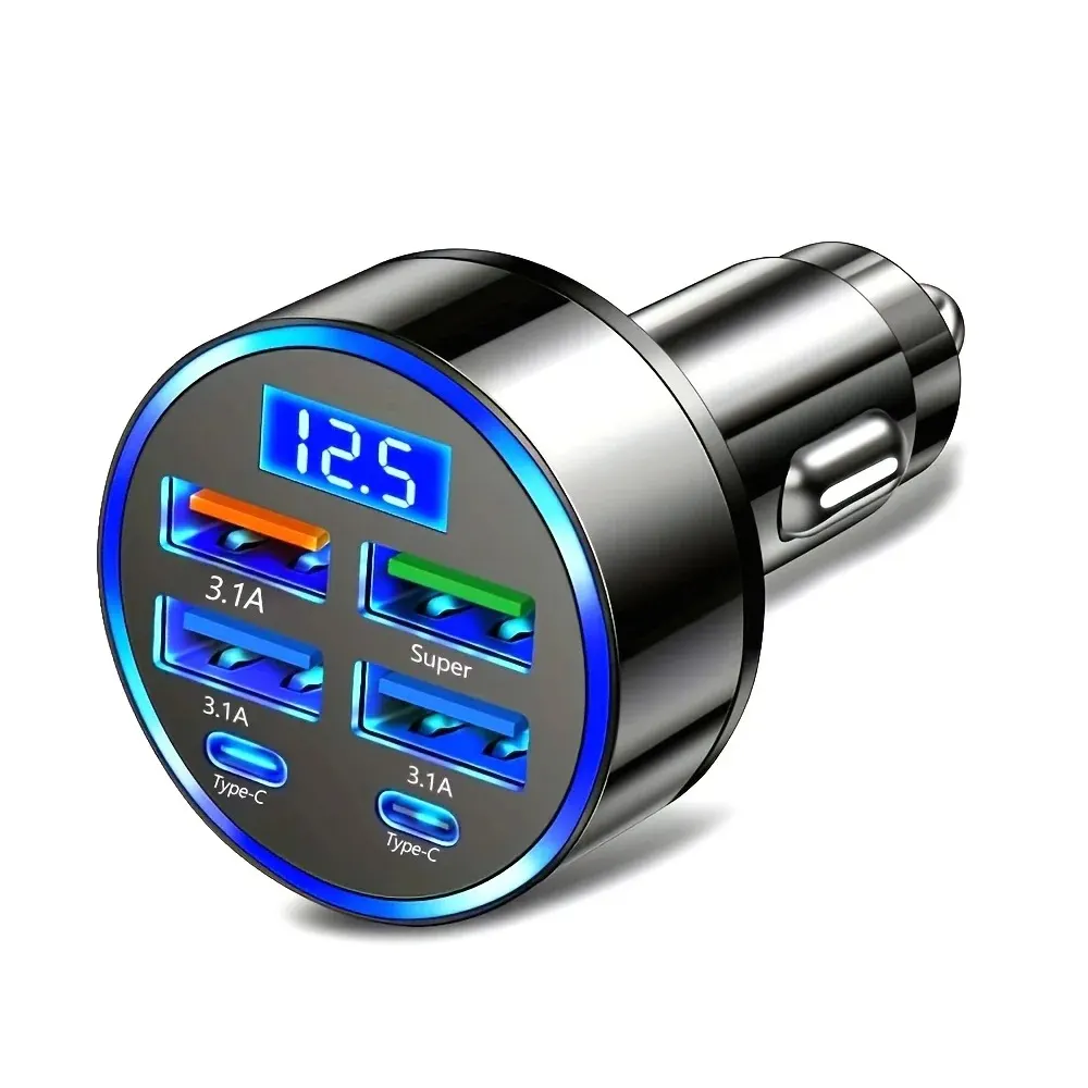 Chargeur de voiture PD 300W QC3.1, Charge rapide, 4 ports USB + 2PD, prise allume-cigare de voiture, Charge Flash avec affichage numérique