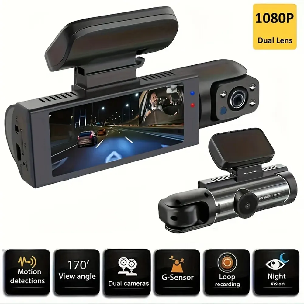 Dual Lens 1080P Dash Cam, Front and Rear Driving Recorder with Night Vision, 32GB SD Card