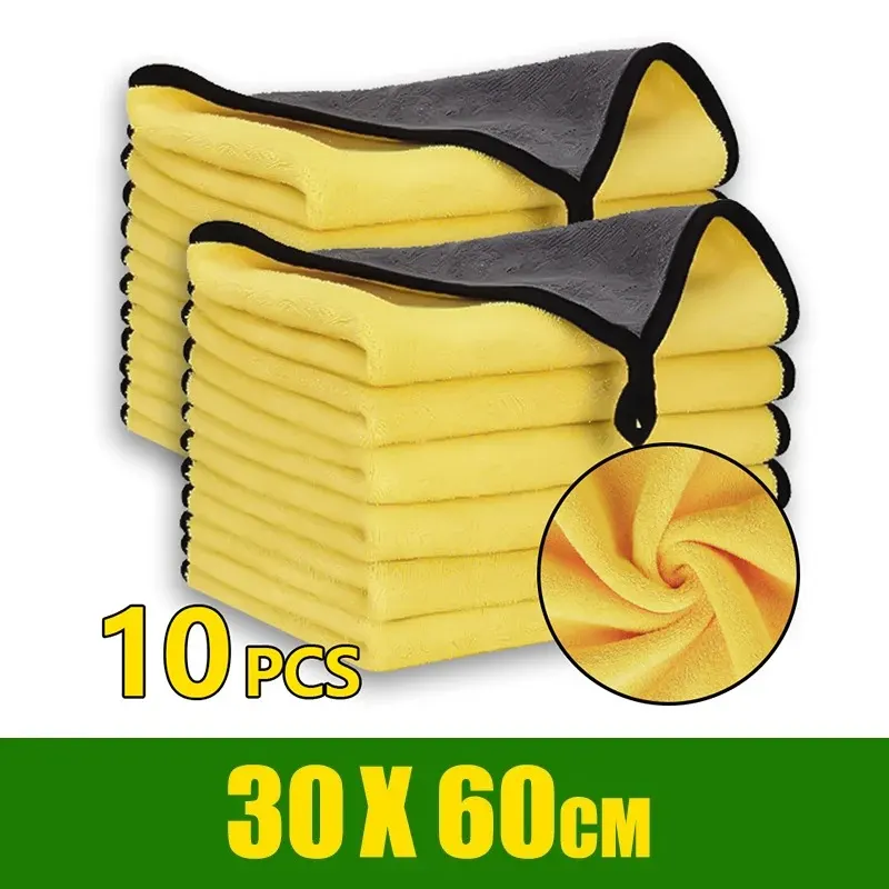Serviettes de nettoyage en microfibre pour voiture, 5 pièces, épaisses, Double couche, tissu de séchage doux, détails