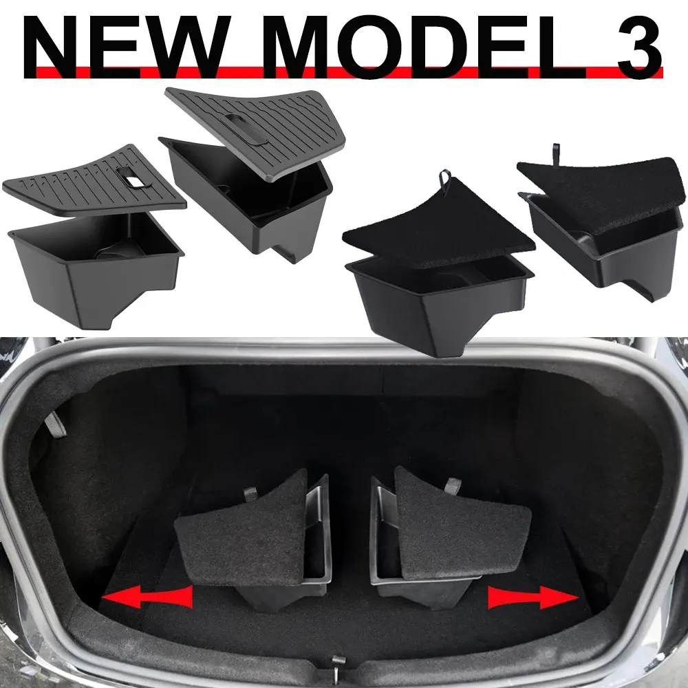 Boîtes de rangement pour coffre arrière Tesla Model 3 2024-2026, boîte de rangement latérale pour coffre, accessoires de voyage pour Model 3 Highland, 2 pieces