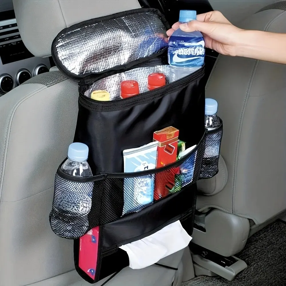 Sac isotherme suspendu pour siège de voiture avec poche en filet, organiseur de mouchoirs pour siège arrière, glacière de voyage pour SUV, camion, véhicule