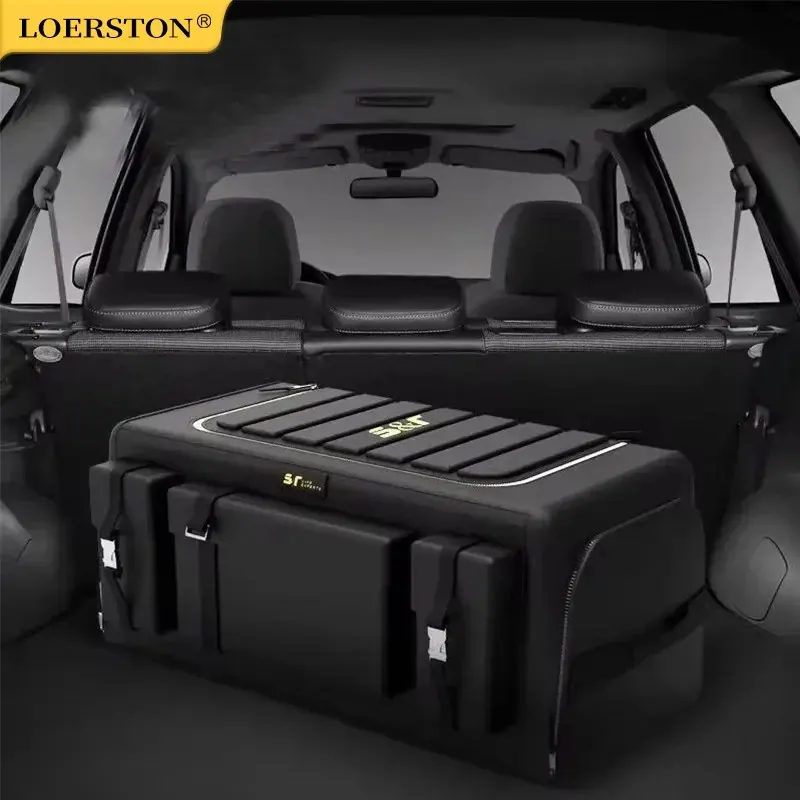 Organisateur de rangement de coffre de voiture avec couvercle, organisateur universel de coffre, boîte de rangement de 70l, organisateur pliant en tissu Oxford
