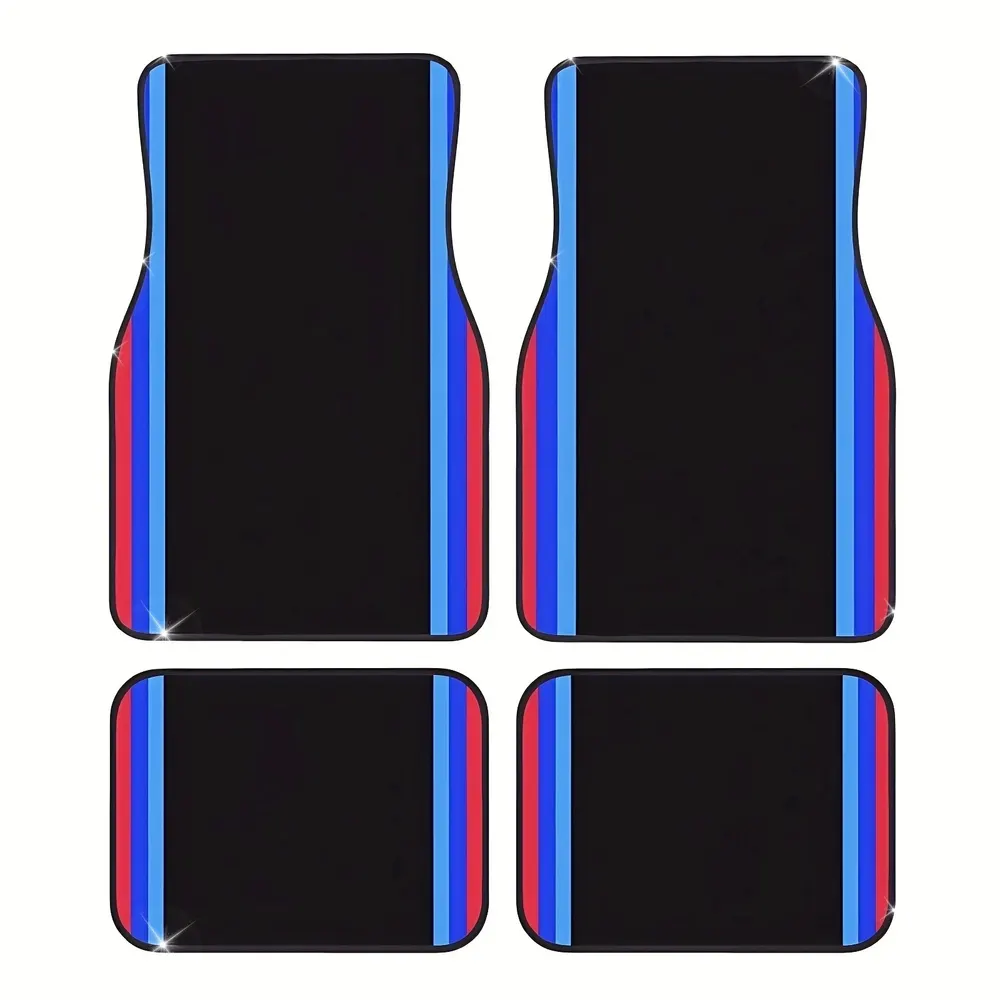Ensemble de 4 tapis de sol de voiture à motif rayé coloré, adaptés à tous les modèles
