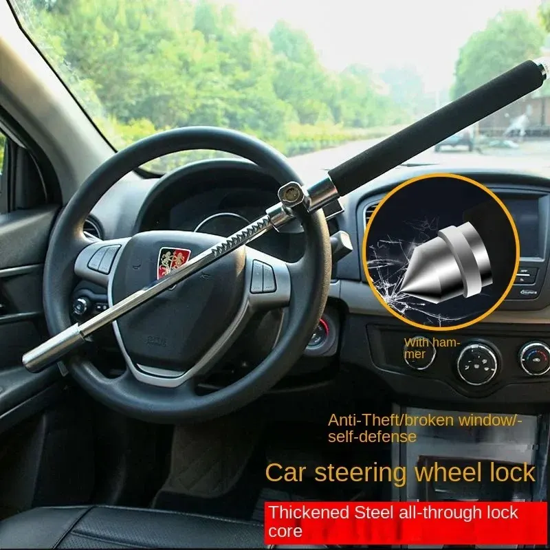 Verrouillage universel au volant – Dispositif de sécurité rétractable antivol pour voiture avec double crochet et longueur réglable