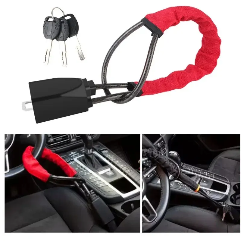 Verrouillage du volant de voiture, dispositif antivol universel avec boucles de ceinture de sécurité avec 3 clés