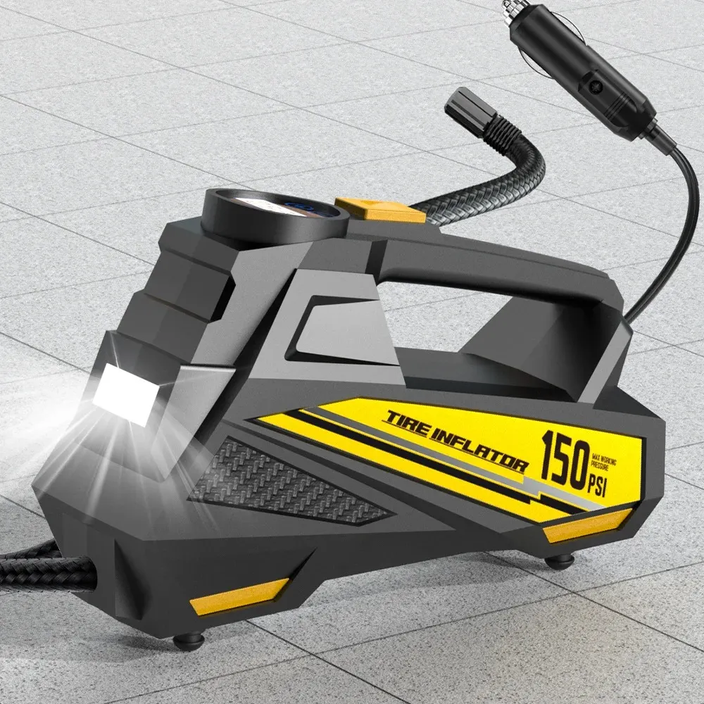 Pompe à air portable filaire pour voiture, compresseur d'air électrique, gonfleur d'opathie, moto, vélo, balle, lumière LED, 12V, 150PSI