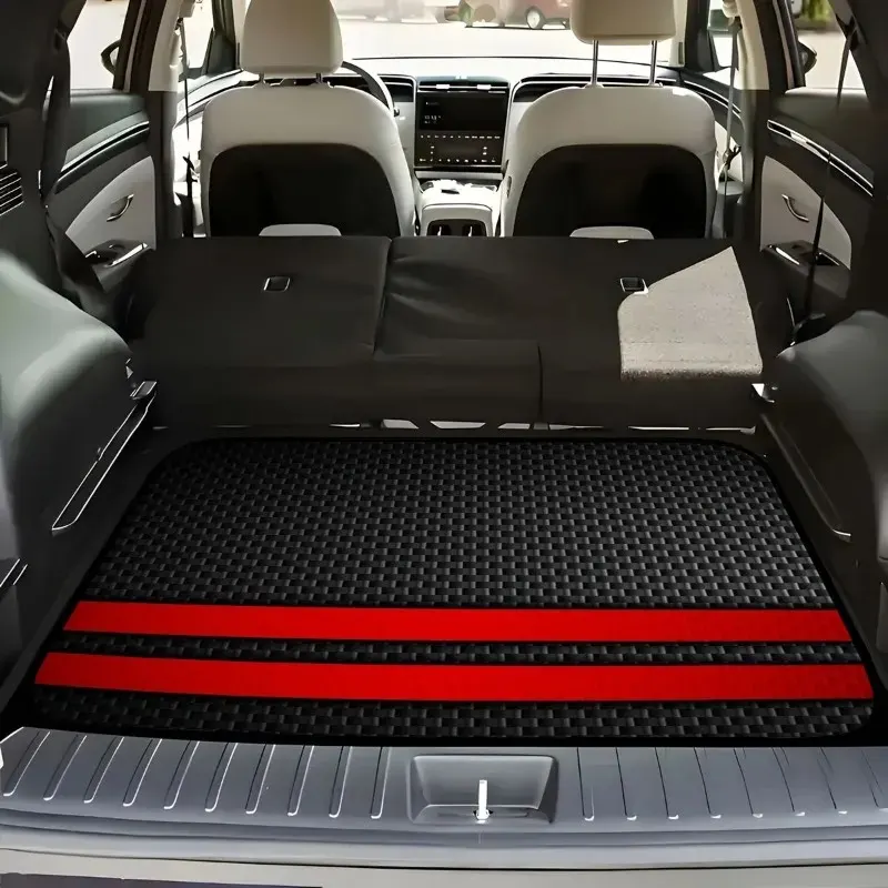 Black and Red Printed Car Trunk Mat, Universal Fit, Polyester Material, Floor Protection Mat for Cars, Trucks, SUVs, 1 Piece